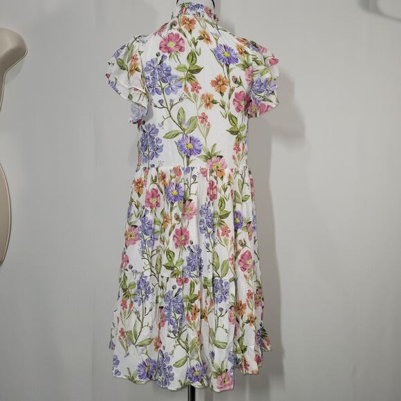 Yumi Kim Floral Hopefield Ivory Peyton Mini Dress Popover Ruffle Sleeves X-Small - Picture 2 of 7